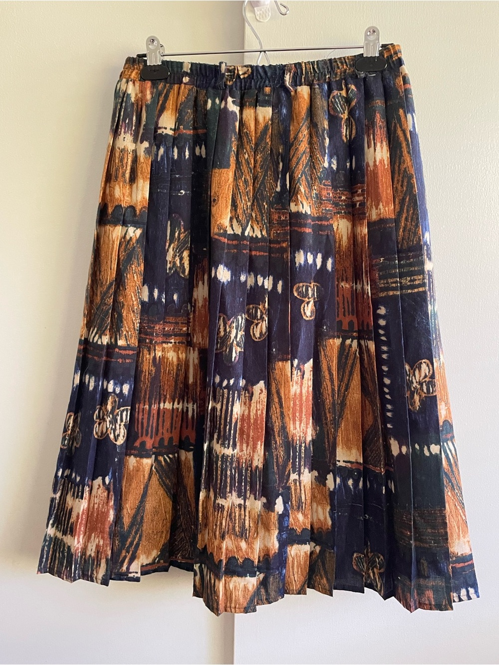 Vintage 90s Your Sixth Sense Pleated Midi Skirt Ikat Abstract Boho M
